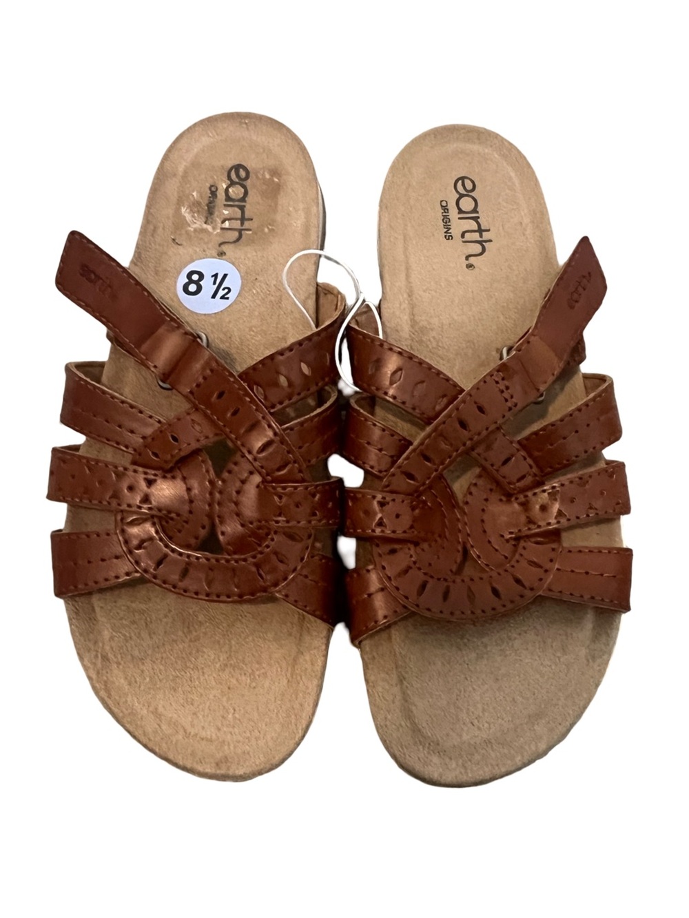 Earth Origins Women's Chestnut Brown Leather Slide Sandals Size 8.5 NWOT.